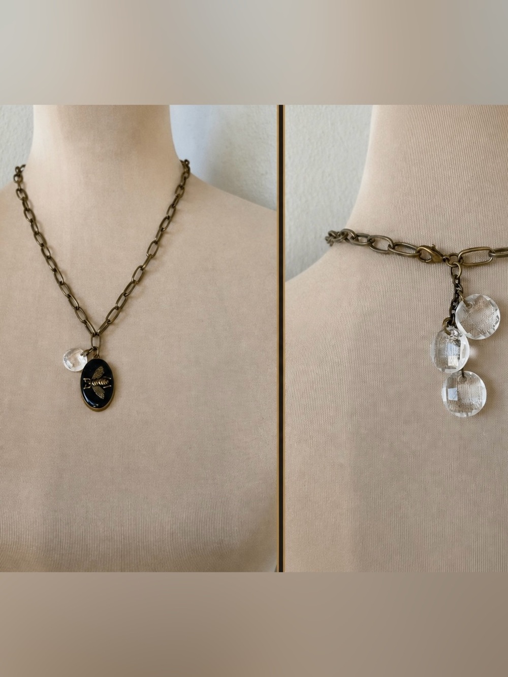 Vintage Gucci Bee Pendant & Brass Oval Link Custom Necklace 20”
